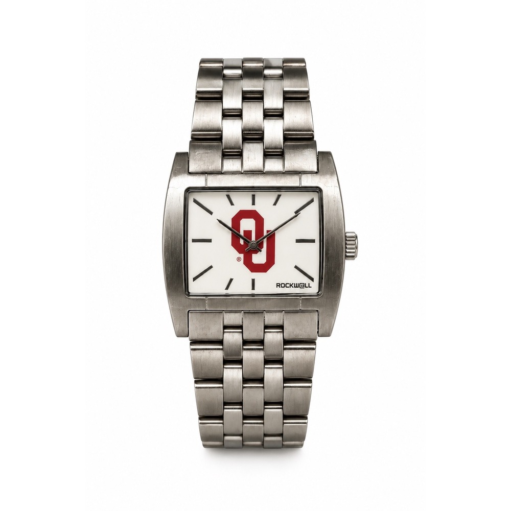 Rockwell Oklahoma Sooners OU Stainless Steel Rectangle Quartz Watch Silver Tone